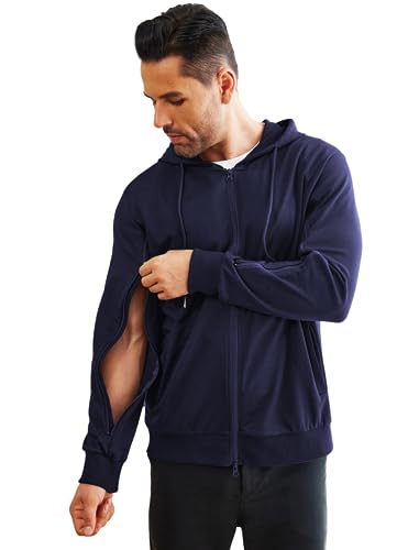 Deyeek Dialyse Sweatshirts mit Arm Reißverschluss Hoodies Full-Zip Leichte Hämodialyse Baumwolle Jacke mit Taschen, Marineblau, Large von Deyeek