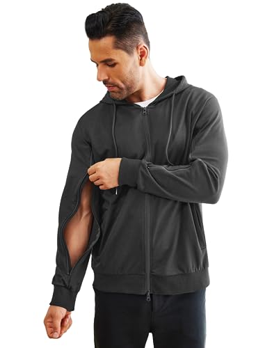 Deyeek Dialyse Sweatshirts mit Arm Reißverschluss Hoodies Full-Zip Leichte Hämodialyse Baumwolle Jacke mit Taschen, grau dunkel, Medium von Deyeek