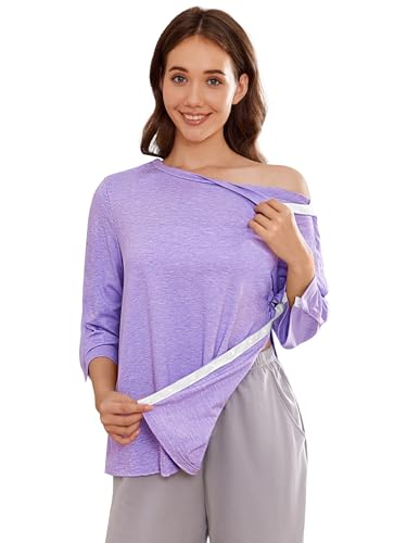 Deyeek Hemd für Damen, nach Schulter-Operationen, zum Abreißen, 3/4-Oberteil nach Rotatorenmanschette, Chemo-Port, adaptive Kleidung, Violett, Mittel von Deyeek