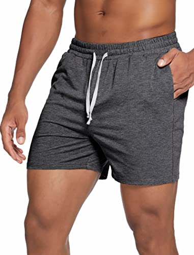 Deyeek Herren 14 cm elastische Taille Shorts Casual Lounge Pyjama kurze Hose Athletic Gym Workout Baumwolle Shorts, dunkelgrau, Groß von Deyeek