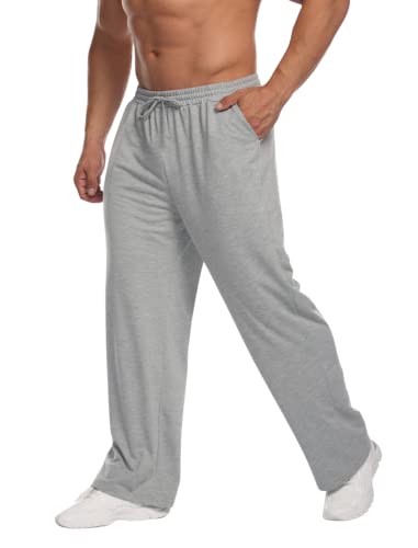 Deyeek Baggy Sweatpants für Herren, offene Unterseite, gerades Bein, leichte Sweathose, Loungehose mit Taschen, GRAU, Groß von Deyeek