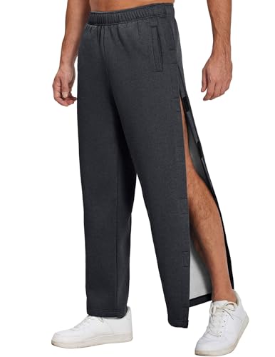 Deyeek Herren-Fleece-Hose zum Abreißen, offene Unterseite, 2 seitliche Druckknöpfe mit Taschen, nach Operationen, lockere Passform, GRAU, Mittel von Deyeek
