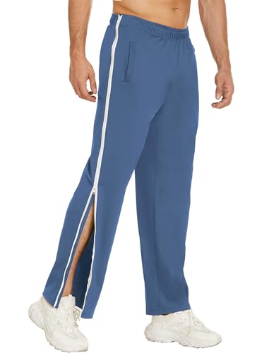 Deyeek Herren Jogginghose Lang Sporthose mit Tasche Warm up Hose Outdoor Funktionshose Basketball Trainingshose lastischer Bund Grau Blau XXL von Deyeek