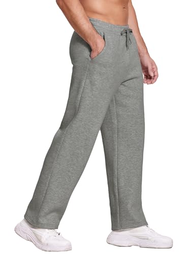 Deyeek Herren Loose Fit Fleece Gefüttert Sweatpants Open Bottom Sweat Pants für Männer Straight Leg Lounge Baumwolle Hose mit Taschen, grau dunkel, 3XL von Deyeek