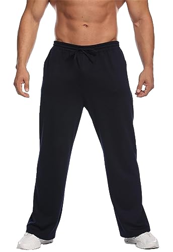 Deyeek Hose Herren Freizeithose Baumwolle Atmungsaktiv Sporthose Elastische Taille mit Kordelzug Sweatpants mit Taschen Navy blau S von Deyeek