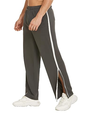 Deyeek Jogginghose Herren Lange Atmungsaktiv Sporthose Yogahose Seitlicher Reißverschluss Split Hose Grau S von Deyeek