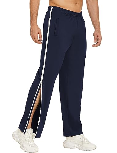 Deyeek Jogginghose Herren Lange Atmungsaktiv Sporthose Yogahose Seitlicher Reißverschluss Split Hose Navy Blau S von Deyeek