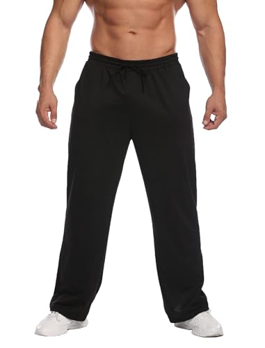 Deyeek Leichte Herren-Sweathose, offene Unterseite, gerades Bein, Fitnessstudio, Loungehose mit Taschen, Schwarz, Groß Deyeek Leichte Herren-Sweathose, offene Unterseite, gerades Bein, Fitnessstudio, Loungehose mit Taschen, Schwarz, Groß von Deyeek