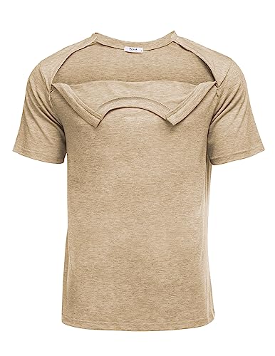 Deyeek Unisex Chemo Port Shirts Post Schulter Chirurgie Erholung Shirts Tear Away Side Reißverschlüsse Off Voll Offene Chemo Kleidung, Khaki, XX-Large von Deyeek