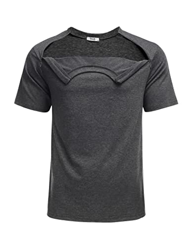 Deyeek Unisex Post Schulter Chirurgie Shirts Erholung Tear Away Kurzarm 2 Seitliche Reißverschlüsse Off Voll Offene Chemo Kleidung, grau dunkel, L von Deyeek