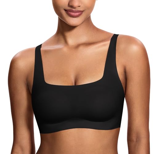 Deyllo BH Damen ohne Bügel Push up Thirt Bra Große Brüste Starker Halt Bügelloser Minimizer Bustier Gepolstert Seamless Nahtloser Entlastungs Bralette Große Größen Breite Träger Anti Sag Schwarz M von Deyllo