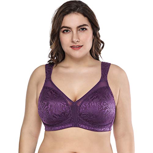 Deyllo Damen BH Grosse Grössen Vollschalen Minimizer Ohne Bügel Bequemer Klassischer BH(Lila,85C) von Deyllo