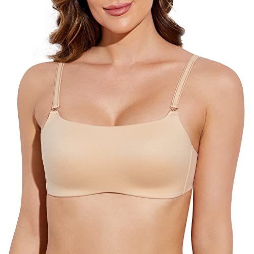 Deyllo Damen BH ohne Bügel, Nahtloser Cami Crop Top Büstier,Damen Bralette BH, Schlafen BH, Wohlfühl Soft Sport BH für Frauen, Mädchen（Beige,XS von Deyllo