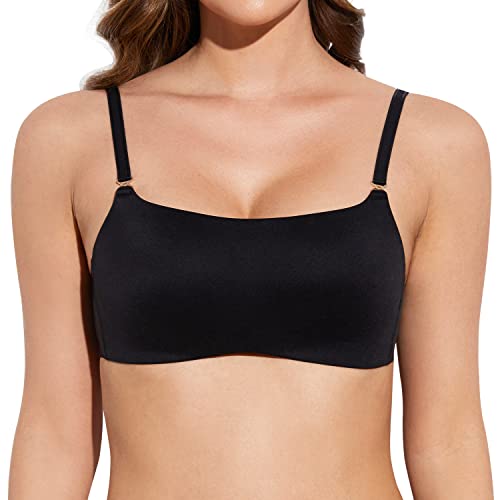 Deyllo Damen BH ohne Bügel, Nahtloser Cami Crop Top Büstier,Damen Bralette BH, Schlafen BH, Wohlfühl Soft Sport BH für Frauen, Mädchen（Schwarz,S von Deyllo