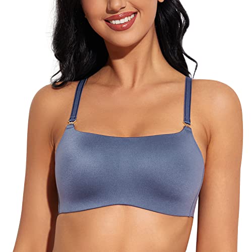 Deyllo Damen BH ohne Bügel, Nahtloser Cami Crop Top Büstier,Damen Bralette BH, Schlafen BH, Wohlfühl Soft Sport BH für Frauen, Mädchen（Staubig Blau,L von Deyllo