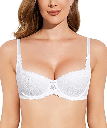 Deyllo Push up BH Damen mit Bügel Spitzen Balconette Dirndl BH Comfy Schalen Lingerie Sexy Demi Cup Weiß 70B von Deyllo