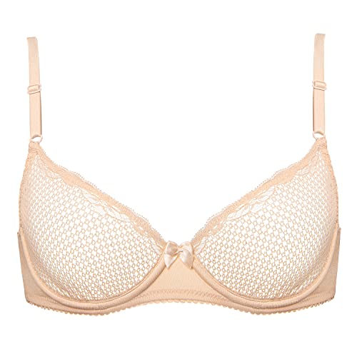 Deyllo Damen Bügel BH, Sexy BH, Spitze BH, Bügel Transparenten BH, Spitze Mesh BH, Halbschalen BH(Beige,70E) von Deyllo