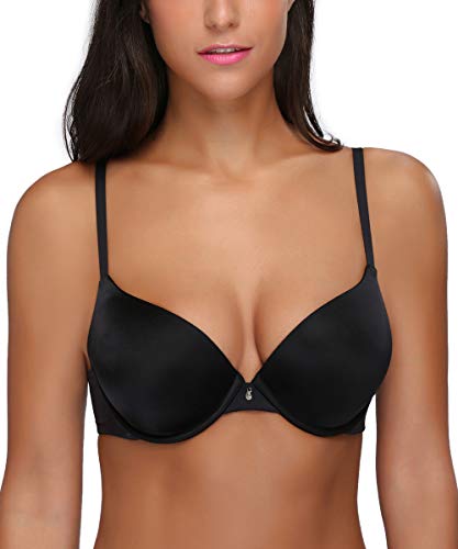 Deyllo Damen Bügel BH, T-Shirt BH, Glatt Halbschalen BH, Push-up BH mit Leicht Battierte, Komfort Basic BH, Klassische BHS für Damen(Schwarz,85C) von Deyllo