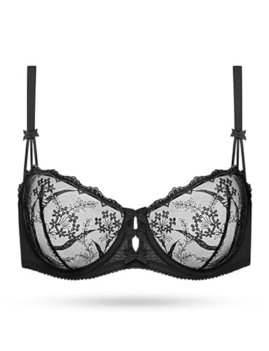 Deyllo Damen Demi BH mit Bügel, schönem Spitze Ungefüttert BH,Sheer Sehen Durch BHS,Nicht Gepolstert BH （Schwarz,75D von Deyllo