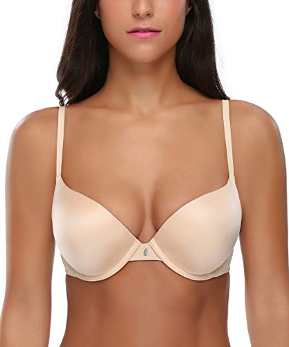 Deyllo Damen Glatt Halbschalen T-Shirt Push-up BH(mit Bügel) Leicht Wattierte, 80A (36A), Beige von Deyllo