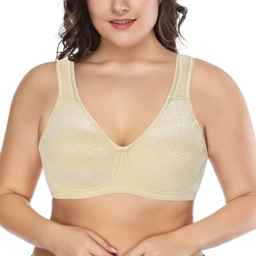 Deyllo Damen Große Größen BH Volle-Cup Minimizer BH ohne Bügel ungepolstert Klassisch(Beige,85F) von Deyllo