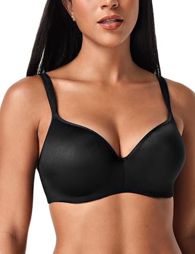 Deyllo Damen Minimizer BH mit Bügel Seamless Tshirt BH Große Brüste Starker Halt Comfit Soft Entlastungs Bralette Bequemer Nahtloser Push up BH Große Größen Anti Sag Schwarz 75B von Deyllo