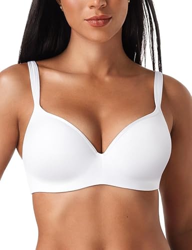 Deyllo Damen Minimizer BH mit Bügel Seamless Tshirt BH Große Brüste Starker Halt Comfit Soft Entlastungs Bralette Bequemer Nahtloser Push up BH Große Größen Anti Sag Weiß 85E von Deyllo