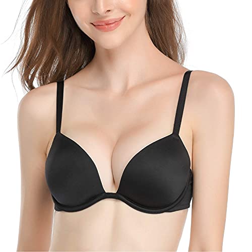 Deyllo Damen Push Up BH, Bügel BH, Super GepolsterterBH, T-Shirt BH, Plunge BH, Multi-Strap BH, Softschalen BH(Schwarz,70C) von Deyllo