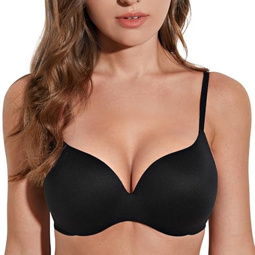 Deyllo Damen Push Up BH mit Bügel Nahtlos Gepolstert BH Lift Up 13 Cups Hinzufügen Komfortabler T-Shirt BH für eine perfekte Passform und natürlichen Lift Schwarz 80A/36A von Deyllo