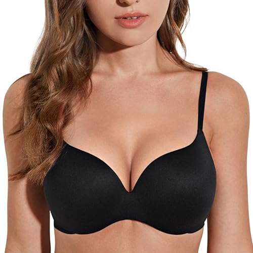 Deyllo Damen Push Up BH mit Bügel Nahtlos Gepolstert BH Lift Up 9 Cups Hinzufügen Komfortabler T-Shirt BH für eine perfekte Passform und natürlichen Lift Schwarz 75C/34C von Deyllo