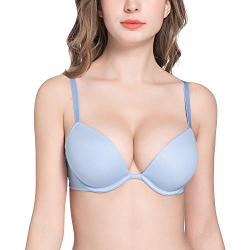 Deyllo Damen Push Up BH mit Blumen Spitze Schalen Bügel BH Gepolstert Elegant(Blau45,70D) von Deyllo