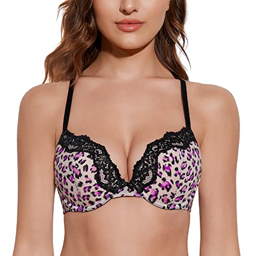 Deyllo Damen Push Up BH mit Blumen Spitze Schalen Bügel BH Gepolstert Elegant(Schwarz97,70C) von Deyllo