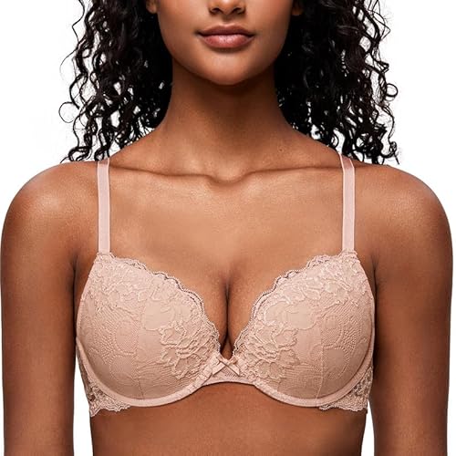 Deyllo Damen Push Up BH mit Blumen Spitze Schalen Bügel BH Gepolstert Elegant Rouge 85F von Deyllo
