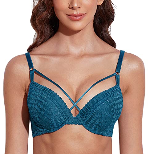 Deyllo Damen Push-Up BH mit Spitze, Gepolsterter Bügel-BH mit Lift-Effekt, zusätzlicher Cup-Größe und Zwei-Reihen-Hakenverschluss von Deyllo