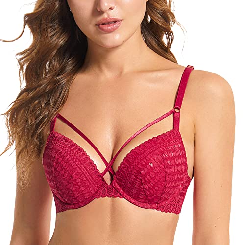 Deyllo Damen Push-Up BH mit Spitze, Gepolsterter Bügel-BH mit Lift-Effekt, zusätzlicher Cup-Größe und Zwei-Reihen-Hakenverschluss von Deyllo