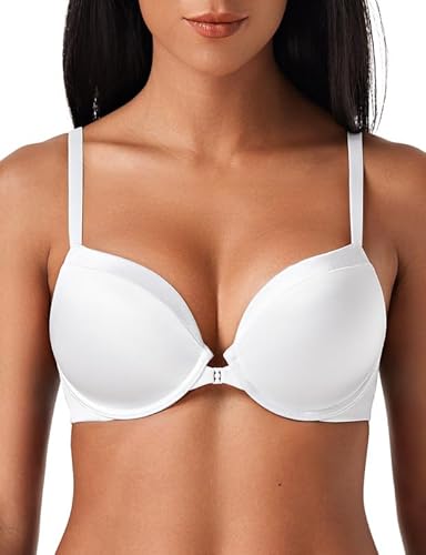 Deyllo Damen Push up BH mit Bügel Super Bequemer Dirndl BHS Comfit Soft Schalen Unsichtbarer Tshirt Bra Tiefer Rückenausschnitt Kleine Brüste Klassische BHS Starker Halt Anti Sag Weiß 85E von Deyllo