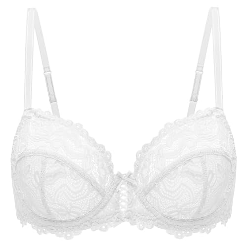 Deyllo Damen Sexy Spitze BH Transparent Bügel BH Vollschalen Große Größen (Weiß,100C) von Deyllo