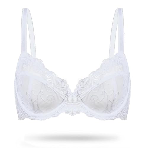 Deyllo Damen Sexy Spitzen-BH Große Größe Bügel BH Bestickter Ungefütterter Transparenter BH Nicht Gepolstert BH für große Brüste Weiß 85C/38C Deyllo Damen Sexy Spitzen-BH Große Größe Bügel BH Bestickter Ungefütterter Transparenter BH Nicht Gepolstert BH für große Brüste Weiß 85C/38C von Deyllo