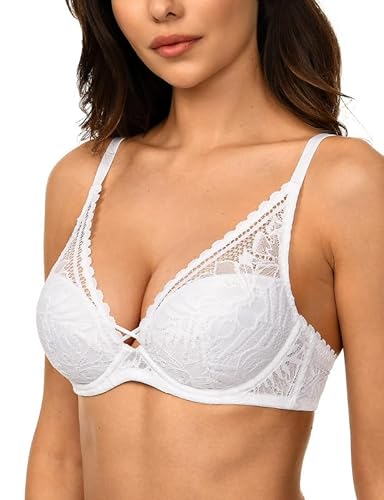 Deyllo Damen Spitzen Push up BH mit Bügel Sexy Dessous für Frau Elegant Lingerie Ungepolsterter Dekorativem Rücken BH Weiß 85D Deyllo Damen Spitzen Push up BH mit Bügel Sexy Dessous für Frau Elegant Lingerie Ungepolsterter Dekorativem Rücken BH Weiß 85D von Deyllo