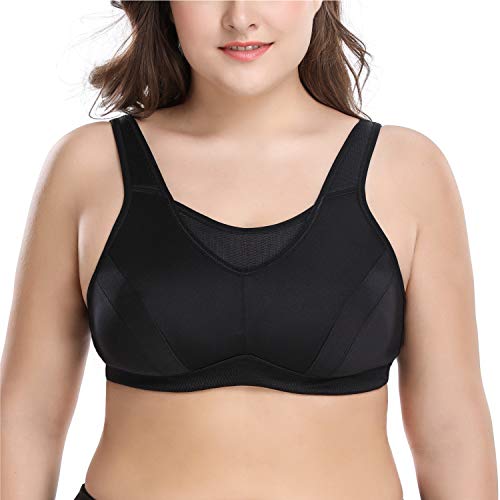 Deyllo Damen Sport-BH Große Größen Bügellos Sport-BH Mittlerem Aufprall Verstellbar Yoga-BH Schwarz 80G von Deyllo