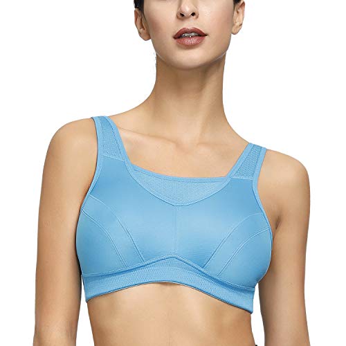 Deyllo Damen Sport BH Große Brüste starker Halt Sport-BHS Ohne Bügel für Fitness Joggen Lauf Yoga(Blau,44DDD / 100F) von Deyllo