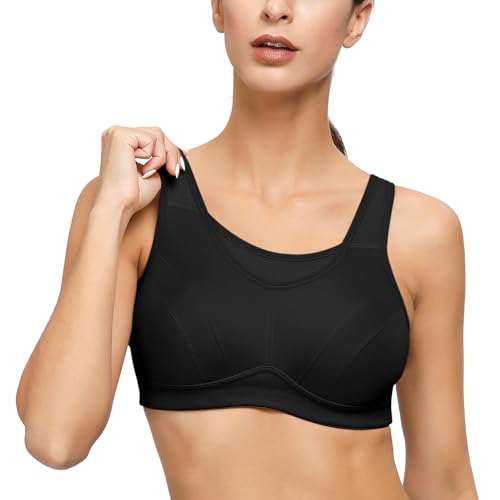 Deyllo Damen Sport BH Starker Halt Große Größen Sport-BH für Fitness Lauf Yoga(Schwarze,36B / 80B) von Deyllo