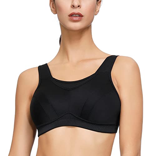 Deyllo Damen Sport BH Große Brüste starker Halt Sport-BHS Ohne Bügel für Fitness Joggen Lauf Yoga(Schwarze,46DD / 105E) von Deyllo