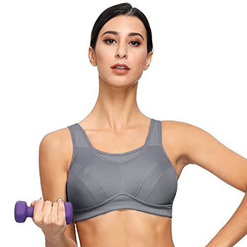 Deyllo Damen Sport BH Große Brüste starker Halt Sport-BHS Ohne Bügel für Fitness Joggen Lauf Yoga (Grau, 80F) von Deyllo
