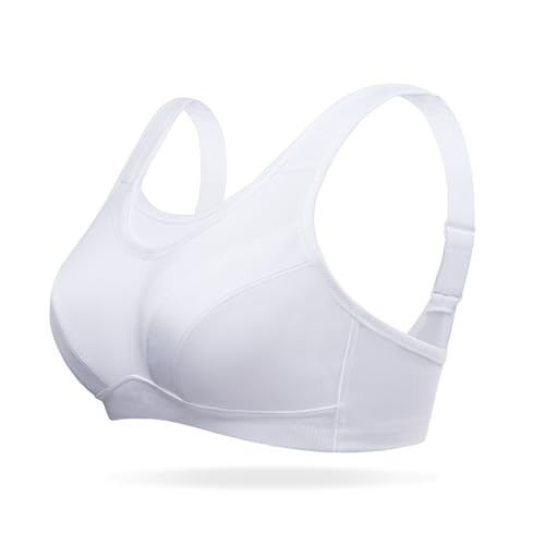 Deyllo Damen Sport BH Große Brüste starker Halt Sport-BHS Ohne Bügel für Fitness Joggen Lauf Yoga (Weiß, 90F) von Deyllo