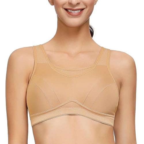 Deyllo Damen Sport BH Große Brüste starker Halt Sport-BHS Ohne Bügel für Fitness Joggen Lauf Yoga Hautfarbe 75C von Deyllo