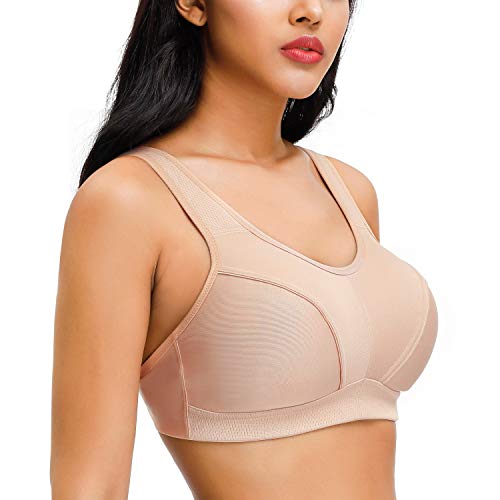 Deyllo Damen Sport BH Starker Halt Komfort Bügellos Ungepolstert Sports Bra Top(Beige,75G) von Deyllo