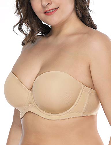 Deyllo Damen Trägerloser BH Bügel Halbschalen Große Größen BH mit Geformte Cups Multiway(Beige,90D) von Deyllo