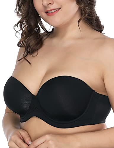 Deyllo Damen Trägerloser BH Bügel Halbschalen Große Größen BH mit Geformte Cups Multiway(Schwarz,100E) von Deyllo