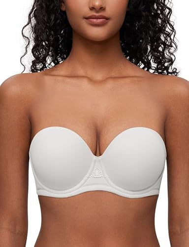 Deyllo Damen Trägerloser BH Super Push up Extrem BH Große Größen mit Bügel Geformte Comfy Multiway Strapless Bra Starker Halt Weiß 100C/44C von Deyllo